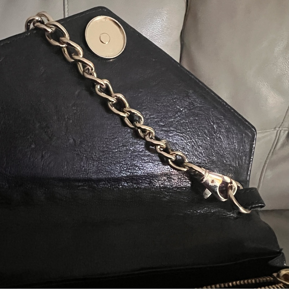 Rebecca Minkoff Crossbody Bag Studded Chain Black Leather Gold Biker Grunge Rock - Picture 10 of 16
